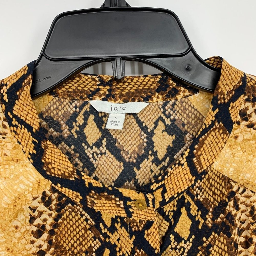 Joie Talin Top Snake Print Yellow Brown Button Down Long Sleeve - Picture 6 of 12